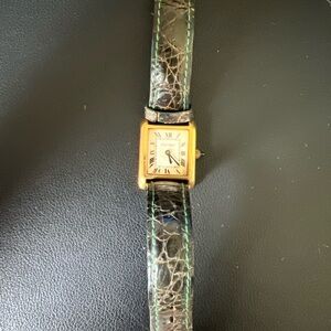 18K GOLD PLATED Cartier women’s watch with green leather band